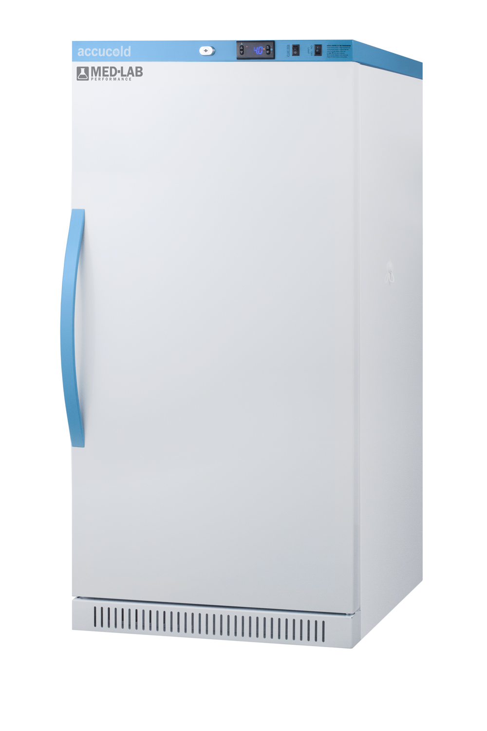 Performance series Med-Lab 8 cu.ft. upright all-refrigerator with antimicrobial silver-ion handle and hospital grade cord with 'green dot' plug